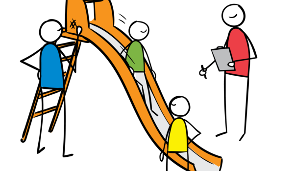 Een speeltoestel - glijbaan - wordt gecontroleerd op veiligheid. Met de Algemene Inkoop Voorwaarden vind je belangrijke zaken over aanschaf van speeltoestellen en meer.